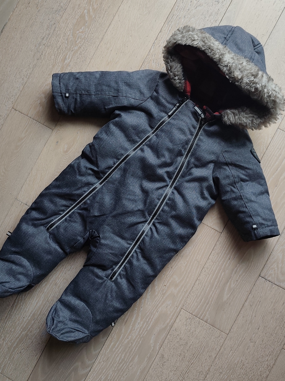 Canadiana Red & Black Buffalo Plaid Fleece, Baby Winter Snowsuit, 6-12M